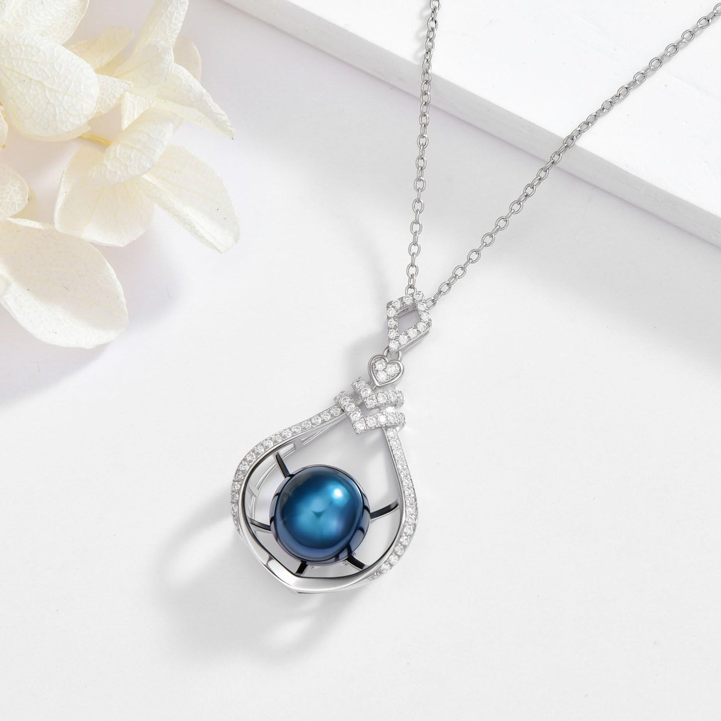 Tahitian Black Pearl Necklace For Women, 9-10MM Black Pearl Necklace With Lab Created Diamond In Sterling Silver,Valentine's Day,Mother's Day,Birthday Jewelry Gifts For Wife Mom Grandma