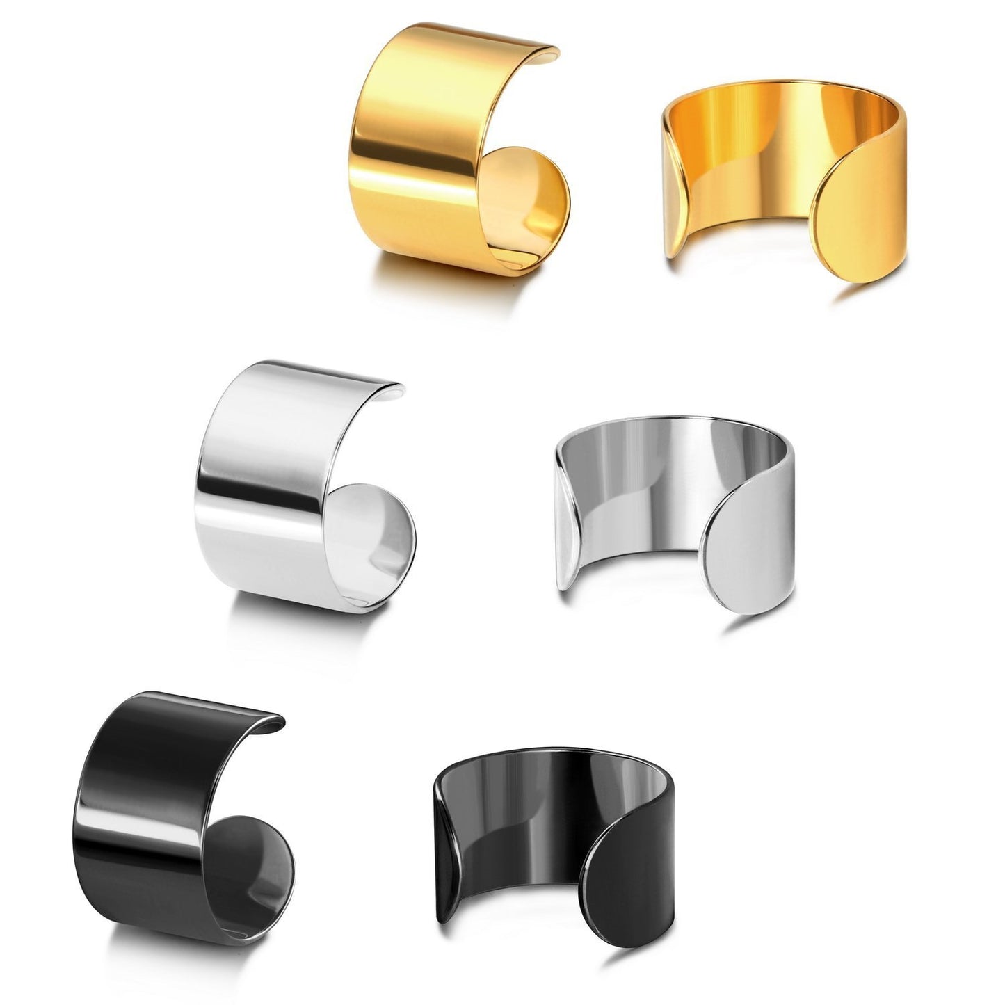 JewelrieShop Earcuffs Stainless Steel Ear Cuffs Helix Cartilage Clip on Wrap Punk Earrings for Women Men Non Piercing Adjustable 3 pairs