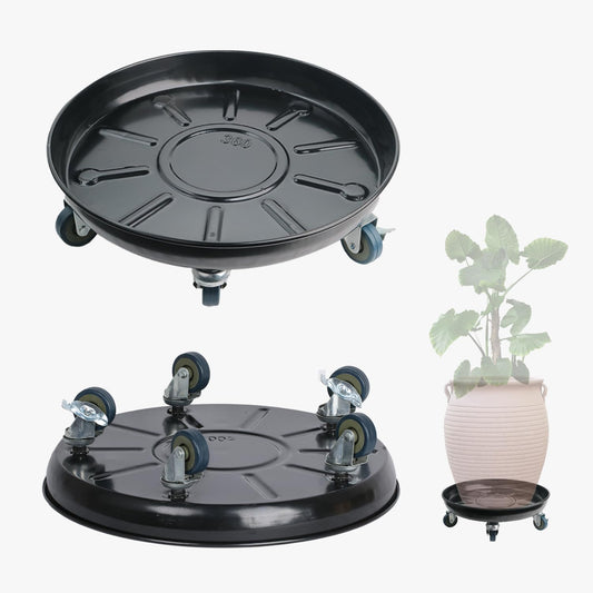 AyaLight 2 Pack Metal Plant Caddy With Wheels 14 Inch Black, Round Rolling Heavy Duty Plant Dolly, Heavy Plant Pot Mover Outdoors or Indoors, The Metal Wheel Can Rotate 360 Degrees or Lockable.