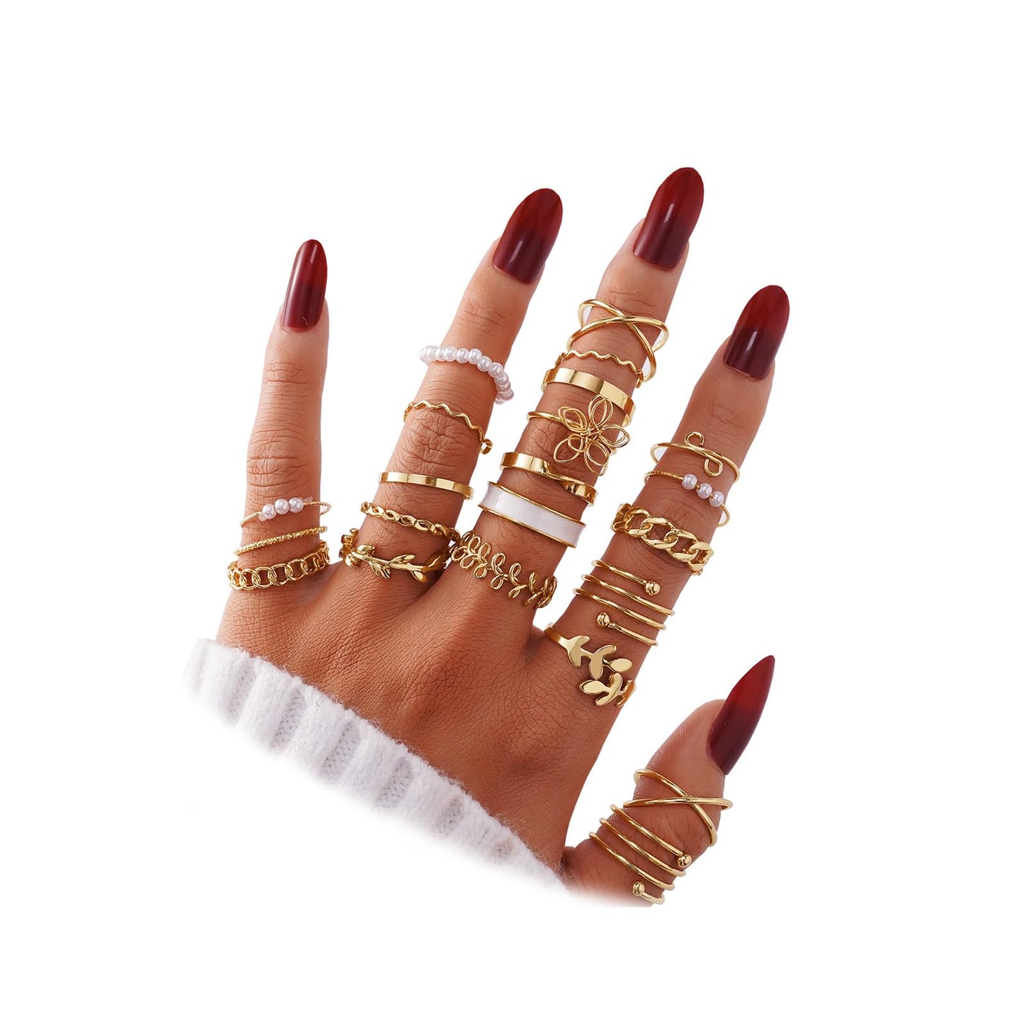 IFKM 21 Pcs Gold Knuckle Rings Set For Women Vintage Stackable Joint Finger Midi Rings Dainty Cubic Zirconia Crystal Simple Twist Hollow Cute Rings Pack Jewelry Gift (Forest Of Flowers, Gold)
