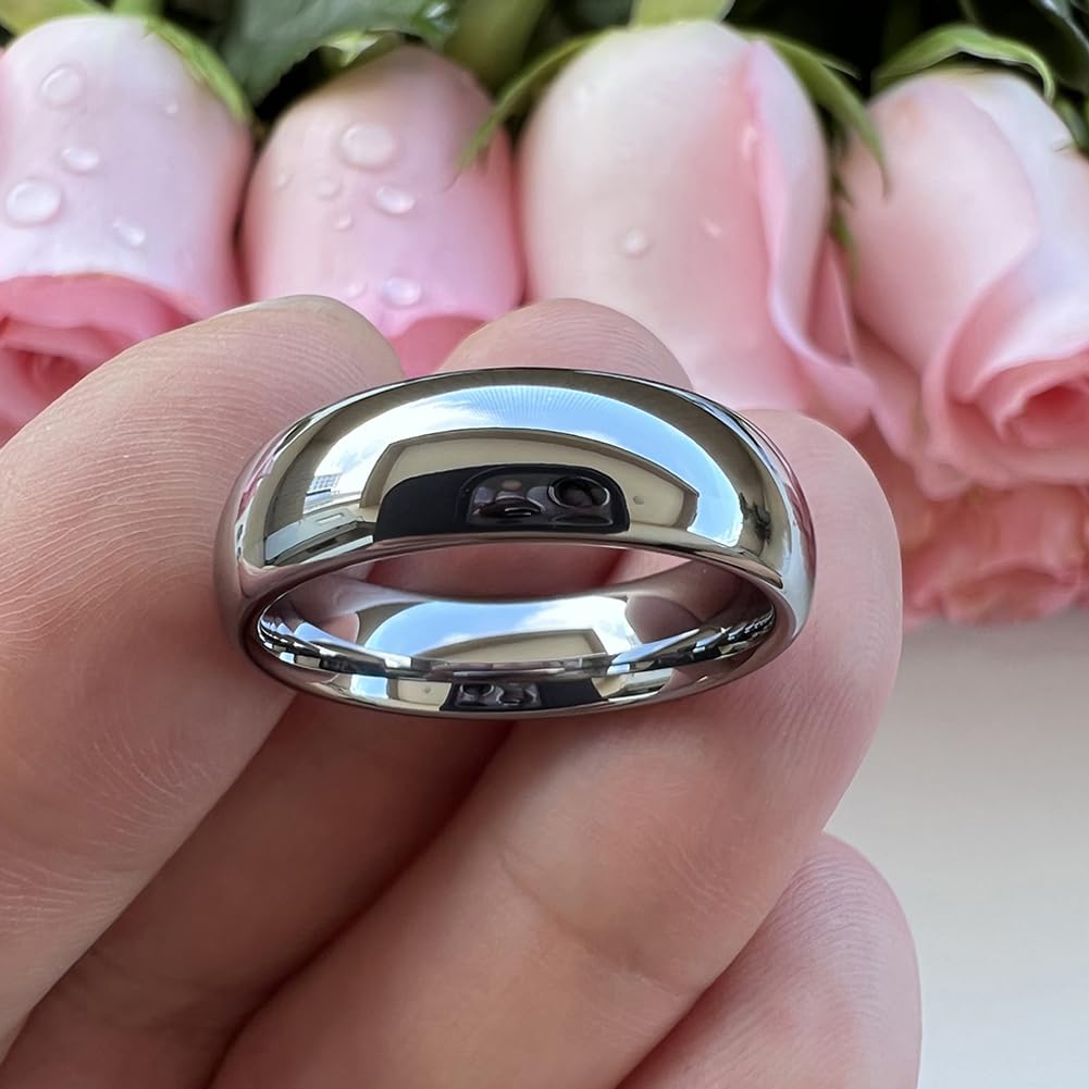 TUTISS 6mm Tungsten Rings for Men Women Engagement Wedding Bands Domed Polished Comfort Fit Size 13