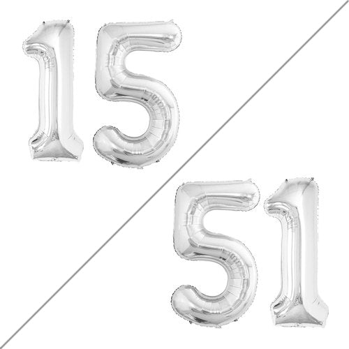 GOER Jumbo Number 15 Balloons - 42 Inch Silver Foil Helium Decorations for Sweet 15 Birthday Party