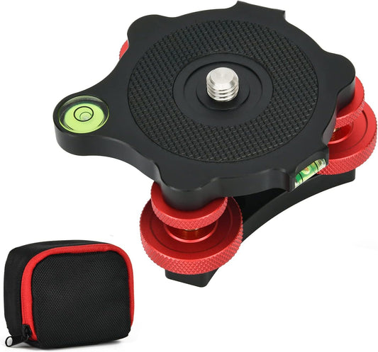 Ytvariw 3/8 inch 3 +/-5 Camera Photography Tripod Leveler Tri-Wheel Leveling Base,Aluminum Alloy Bubble Level