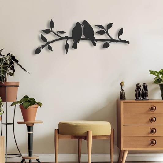 Birds on Branch Metal Wall Art, Love Birds Branch Sculpture, Minimalist Nature Design for Living Room, Bedroom, Patio Modern Gift for Bird Lovers and Couples,Metal Bird Wall Decor (24" X 9" | 60 X 22cm)