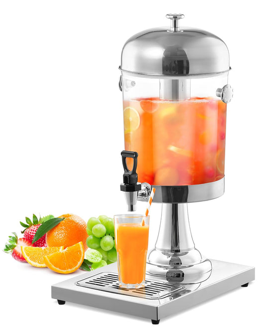 2 Gallon Drink Dispensers for Parties, Easy-to-Clean Drip Tray Design, Hot & Cold Dual-Use Stainless Steel Beverage Dispenser with Stand, Juice Dispenser with Ice Core, Spigot