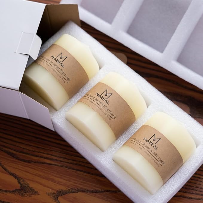MOZEAL 3" x 8" Hand-Poured Unscented Candles,Large Brwon Pillar Candles Set of 2,No Drip,Approx 120 Hours Long Burning,Wedding,Dinner,Christmas and Home Decor（3 Inch Diameter 8 Inch Height）