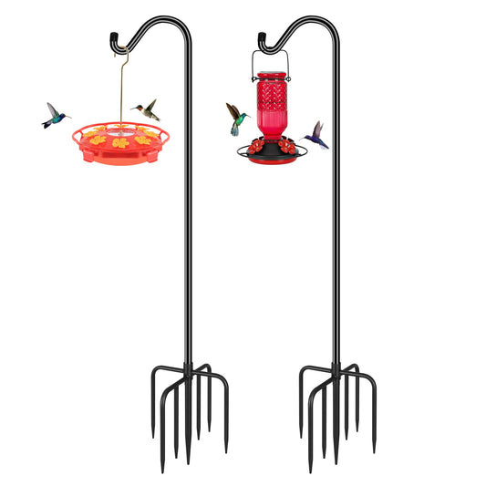 FEED GARDEN Sheperds Hooks for Outdoor Bird Feeder Pole 76 Inch Adjustable Tall Heavy Duty Shepherds Hooks for Hanging Plant Baskets, Solar Lights, Wedding Decor, Lanterns, Black (2 Pack)