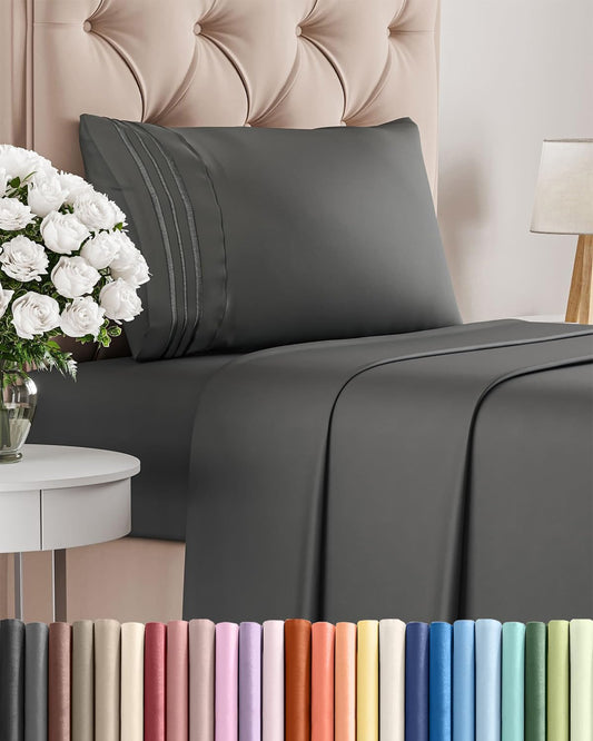 Skiennix Twin Size 3-Piece Sheet Set - Comfy Cooling Bed Sheets - Ultra-Soft, Deep Pockets - Charcoal