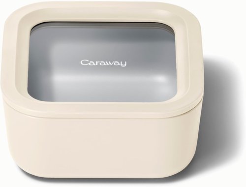 Caraway Glass Food Storage - 4.4 Cup Non-Toxic Ceramic Coated Container - Dishwasher & Microwave Safe | Cream