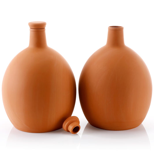 Ferrochef 2 Pcs Large Terracotta Watering Pots 118 oz Ollas Self-Watering Pots Terracotta Watering Globes with Lid Plant Irrigation System for Indoor Outdoor Plants Raised Beds Garden