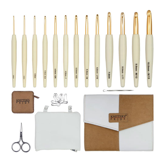 Knitter’s Pride Pearl Grande Aluminum Crochet Hook Set – 13 Sizes (2mm to 10mm)