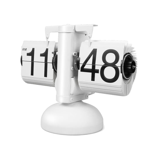 SCOAGE Flip Desk Clock, Retro Vintage Design Auto Flip Table Clock, Large Number Mechanical Battery Powered Operated Clocks for Home & Office Decor (White)