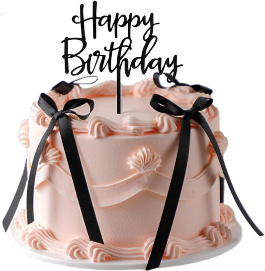 Skiennix Black Satin Cake Bows - 11 Pcs Coquette Bow Toppers with Happy Birthday Sign | Perfect for Birthdays, Weddings, Baby Showers