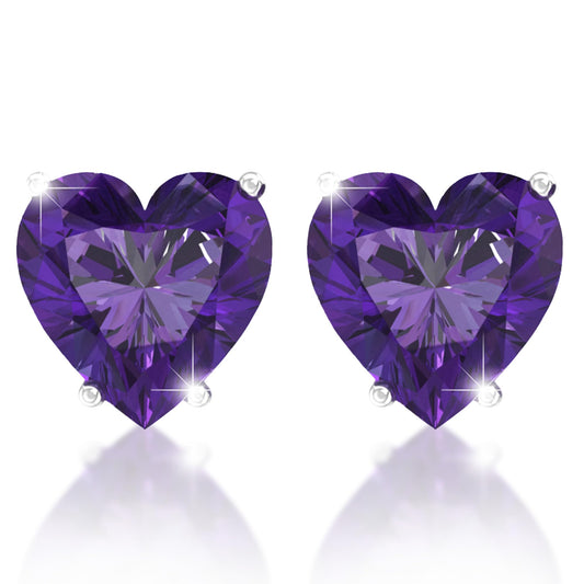 Belinda Jewelz - Heart Stud Earrings, 5mm Cubic Zirconia Heart Earrings with Prong Setting, 925 Sterling Silver Earrings Studs, Amethyst Stud Earrings for Women