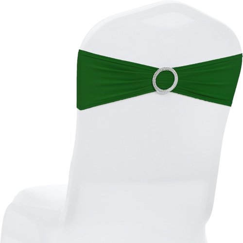 MDS Spandex Chair Sashes - Pack of 125 Elastic Stretch Bands with Slider Bow for Wedding Decor - Green