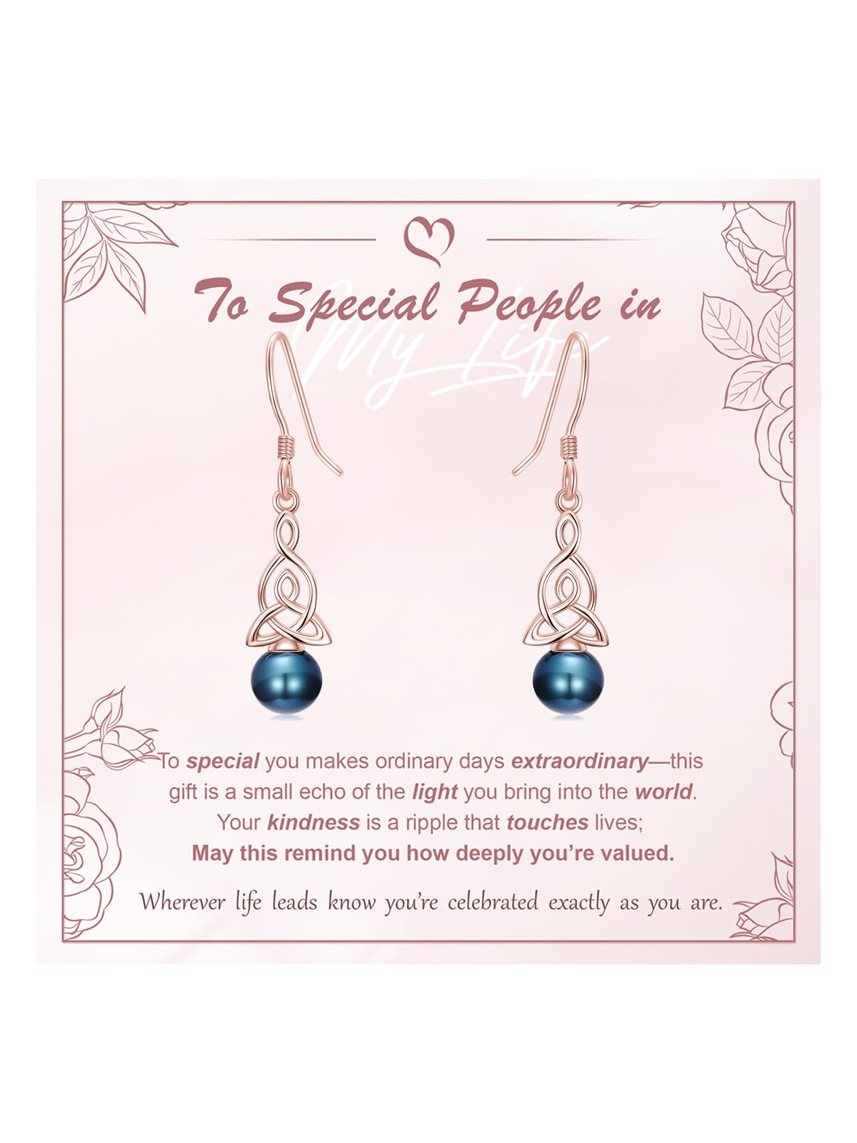 KANNSOAR Tahitian Black Pearl 6MM AAAA 18K Rose Gold Plated Sterling Silver Dangle Drop Earrings for Women Wife Mom Girlfriend Sister Jewelry Gift for Graduation Wedding Anniversary Birthday