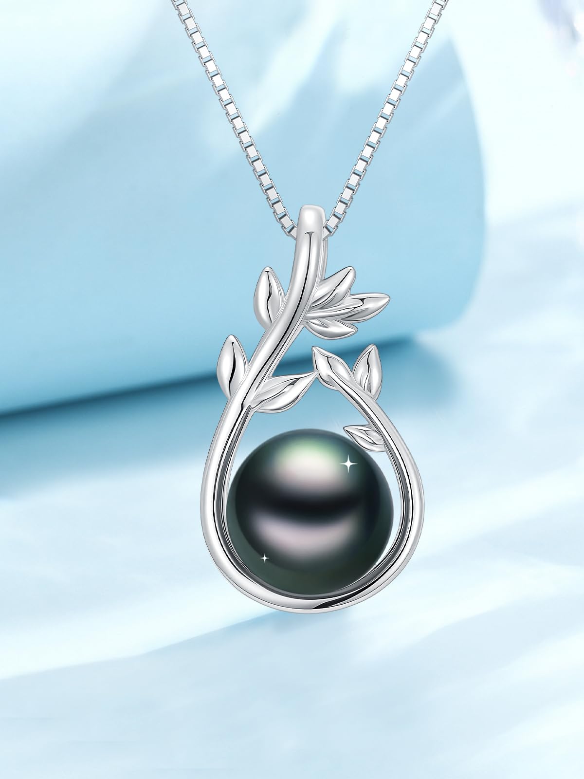 KANNSOAR Black Pearl Necklace for Women Tahitian Pearl Necklace Gifts for Mother Wife 925 Sterling Silver Natural Black Pearl Jewelry Gift