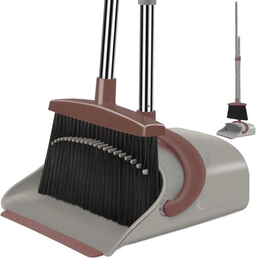 Ivandar Broom and Dustpan Combo Set - 50.6-Inch Long Handle for Effortless Floor Cleaning | Brown and Gray