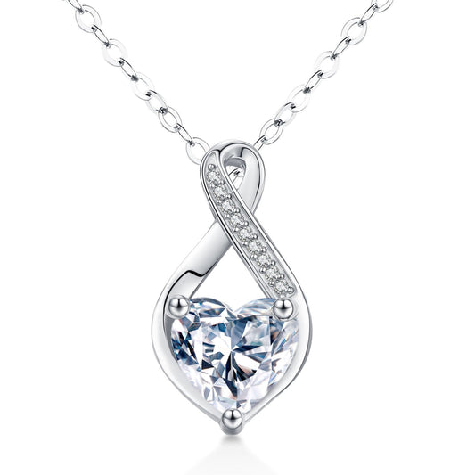 2 Carat Moissanite Necklace 925 Sterling Silver Jewelry AAAAA Cubic Zirconia Infinity Heart Pendant Necklace Best Gifts for Mom Women Girlfriend Grandma Friend Lover Her Wedding Birthday Anniversary