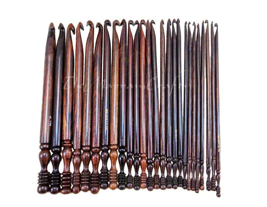 Rosewood Crochet Hook Set | 15PCS (3.5MM-25MM) | Handmade Wooden Needles | Engraved Sizes | Smooth Grip for Knitting, Crocheting, Yarn & Wool | Perfect for DIY Craft Projects & Gifts
