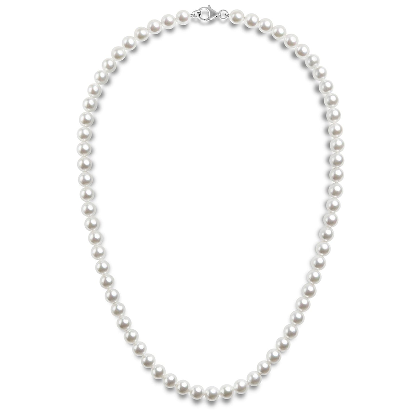 PAVOI 925 Sterling Silver Round White Simulated Shell Pearl Necklace Strand | Pearl Choker Necklace | Jewelry for Women - 22" Length (6mm)