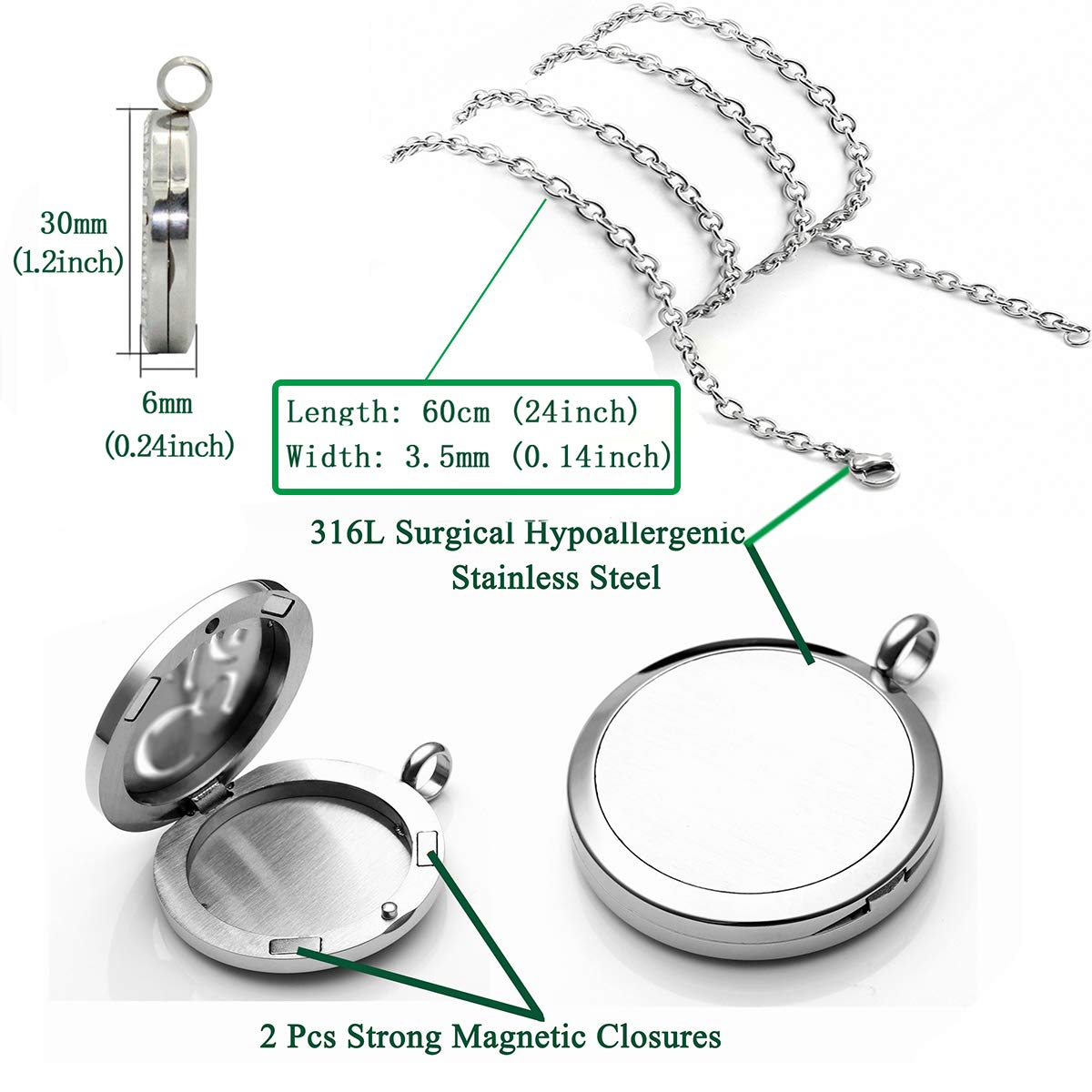 Essential Oil Diffuser Necklace, Hypoallergenic Stainless Steel Aromatherapy Swirl Locket Pendant Jewelry Sets Christmas Birthday Mother's Day Gift for Women Men