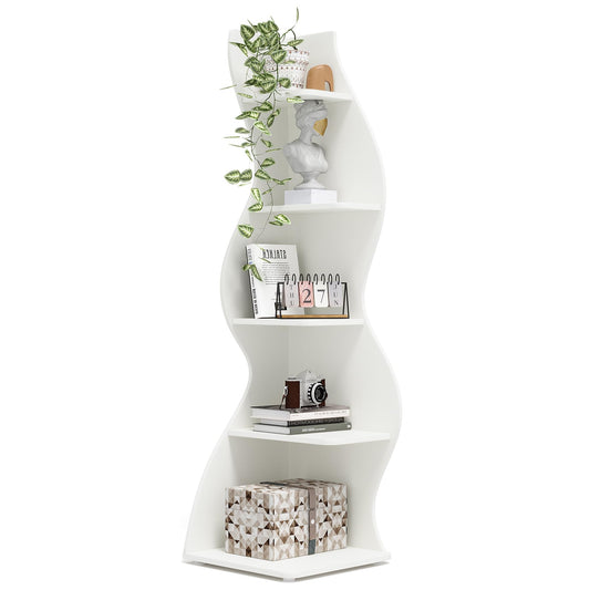 Tribesigns Corner Shelf, Modern 5-Tier Wall Corner Bookshelf, Stylish Corner Small Bookcase Storage Rack Plant Stand with Unique Shape for Living Room, Home Office (White, 1PC)