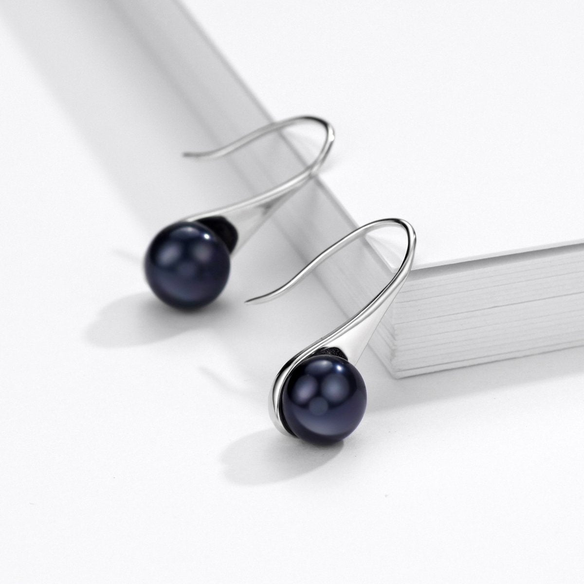 S925 Sterling Silver Freshwater Cultured Pearl Dangle Drop Earrings for Women AAA+ Quality 8mm Black Pearl Women's Earrings