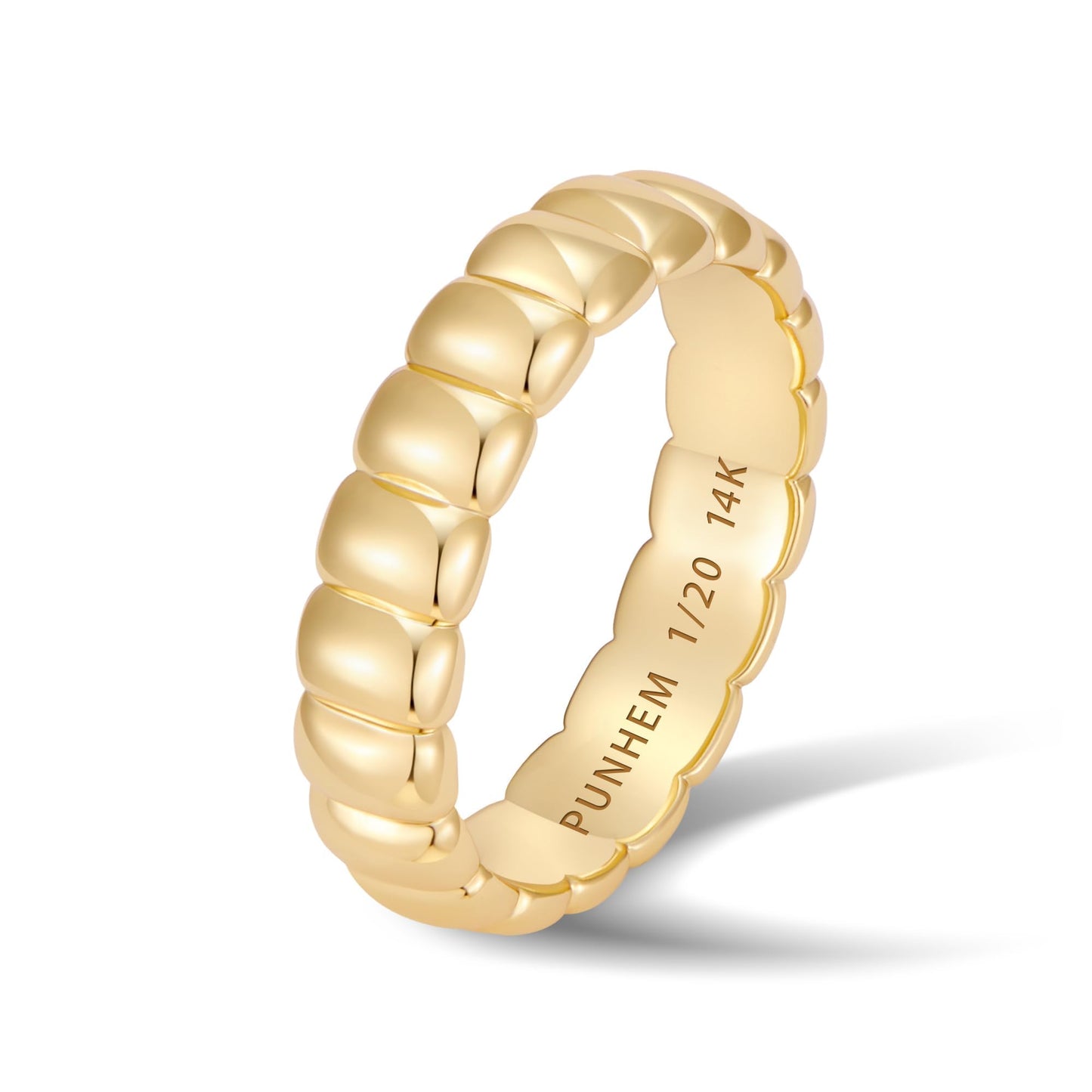 Punhem Chunky Gold Statement Rings for Women 14K Gold Silver Tone Non Tarnish Cute Puffy Dome Croissant Thumb Band High Polished Smooth Comfort Fit Size 5-10