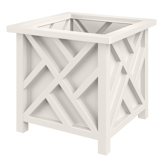 CNEIESD Lattice Planter Box Outdoor, 15.6 Inch Large White Decorative Flower Pot for Garden Patio Balcony