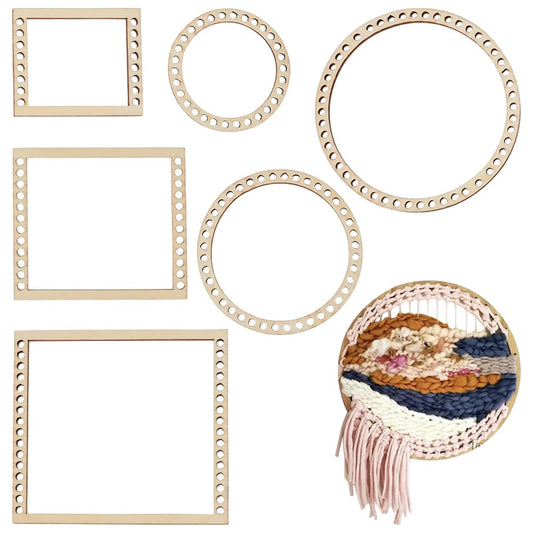 BENECREAT 6Pcs Weaving Loom Kit, Wooden Mini DIY Weaving Loom Rectangle and Round Weaving Looms for Hanging Decor Woven Tapestry Knitted Crafts Making