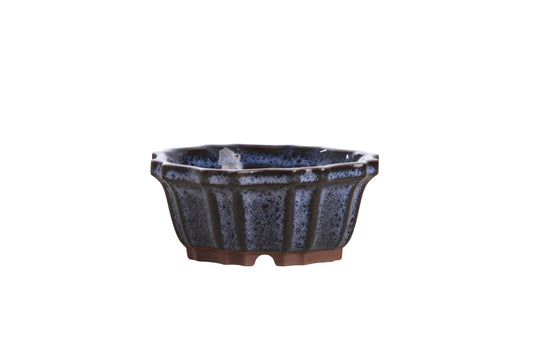 Willow Bonsai Ceramics Flower Design Bonsai Pot, 4.5inch Diameter, Plant Container, Succulant Pot, High Fired Ceramic Stoneware, Frost Proof, Handmade (Denim)