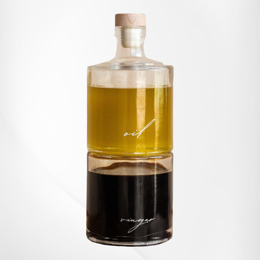 Oil and Vinegar Glass Dispenser Set, 8oz Bottles with Cork Lid - Handcrafted, Premium Quality, Eco-Friendly