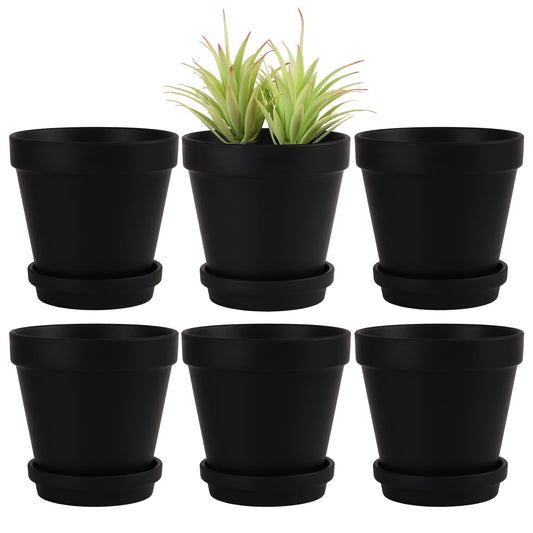Yishang Large Terra Cotta Pots with Saucer- 6 Pack Large 6'' Terra Cotta Plant Pot with Drainage Hole, Flower Pot with Tray, Terracotta Pot for Indoor Outdoor Plant(Black)