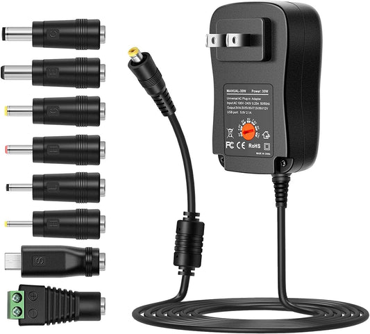 ZOZO 30W 8 3V 4.5V 5V 6V 7.5V 9V 12V Universal AC Adapter with USB Port and Tips, Adjustable Voltage DC Power Supply