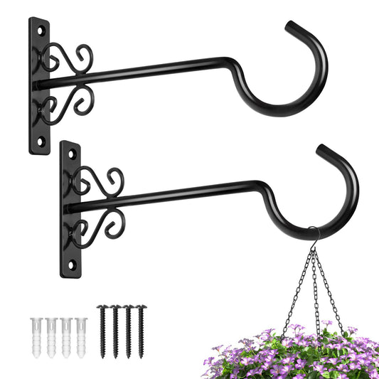 BOLITE Plant Hangers, 10 Inch Hanging Plant Brackets Outdoors or Indoors, Wall Hooks for Hanging Hummingbird Feeders, Bird Feeders, Planters, Lanterns, Wind Chimes, 2 Pack, Black, Gifts for Women Men