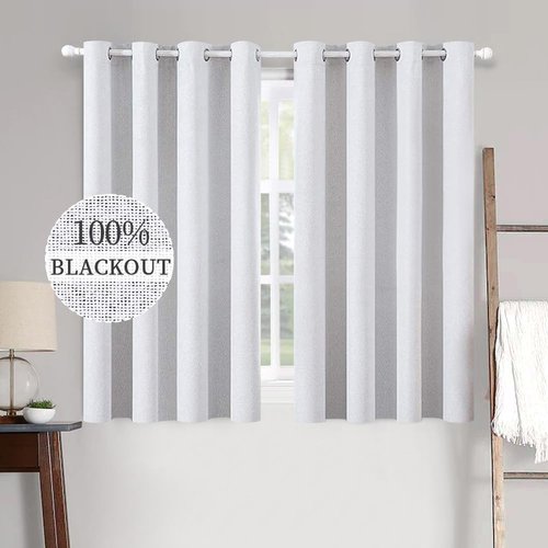 MIULEE Full Blackout Curtain - Linen Texture Thermal Insulated Grommet Panels | 52x45 Inch, Grayish White