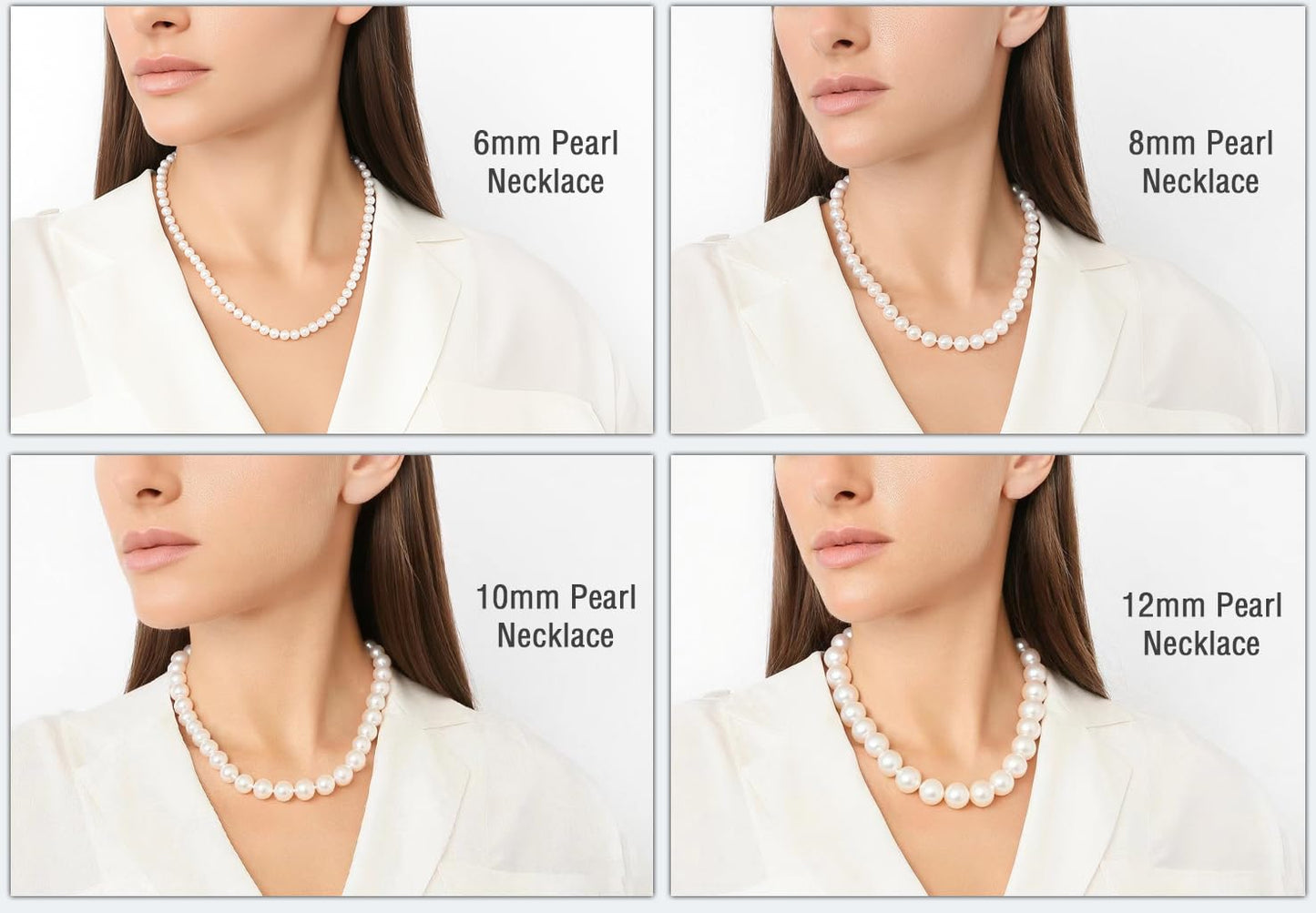HUWODY Round White Simulated Shell Pearl Necklace Strand 6mm Pearl Choker Necklace Jewelry for Women 16inch