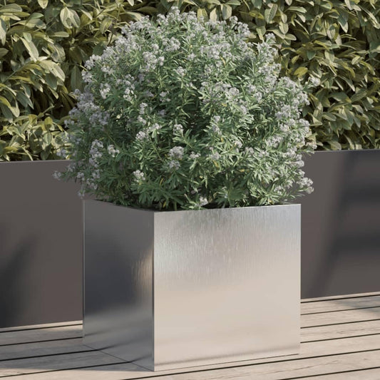 Logeirevo Corten Steel Planter Box, Corten Steel Raised Garden Bed for Flowers, Vegetables, Herbs, Silver 12.6"x11.8"x11.4" Stainless Steel,-1770