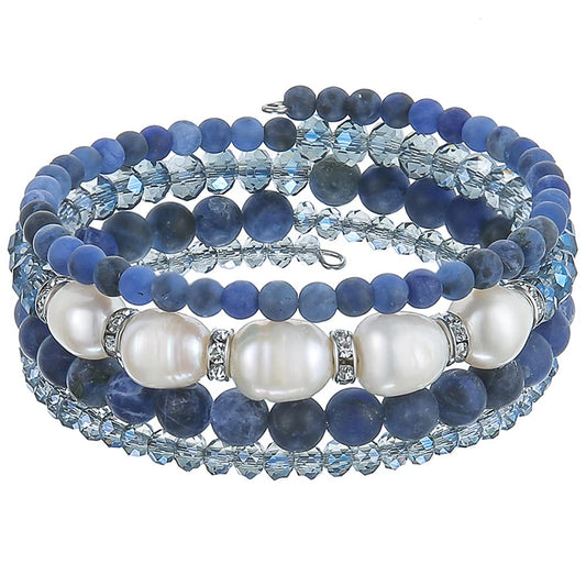 Beaded Freshwater Pearl Chakra Bracelet - Multi Strand Wrap Bracelet with Natural Crystal Agate Beads, Birthday Gifts for Women(29-Navy Blue)