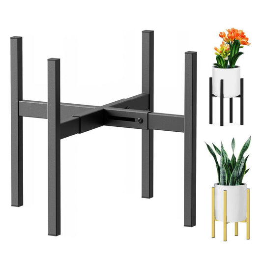 BSTMAI Metal Plant Stand, Adjustable Size Fits 10 12 13 14 15 16 Inches Large Planter Pot,Mid Century Expandable Plant Holder Indoor Outdoor Corner (HeavyBlack, Fits all pots between 8" and 16")