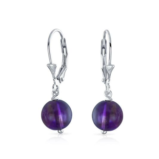 Bling Jewelry Timeless .925 Sterling Silver Purple Amethyst Bead 8mm Ball Drop Earrings Lever Back Genuine Gemstone February Birthstone