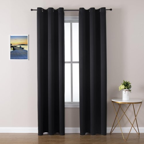 ChrisDowa Blackout Curtains - Thermal Insulated Room Darkening Panels, 72 Inches Long, Black (Set of 2)