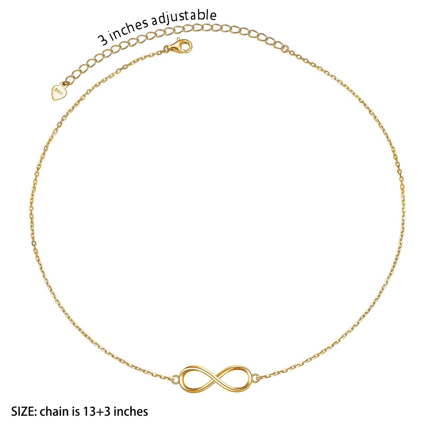 DAOCHONG S925 Sterling Silver Gold Infinity Choker Short Dainty Minimalist Necklace Pendant for Women Jewelry Gift