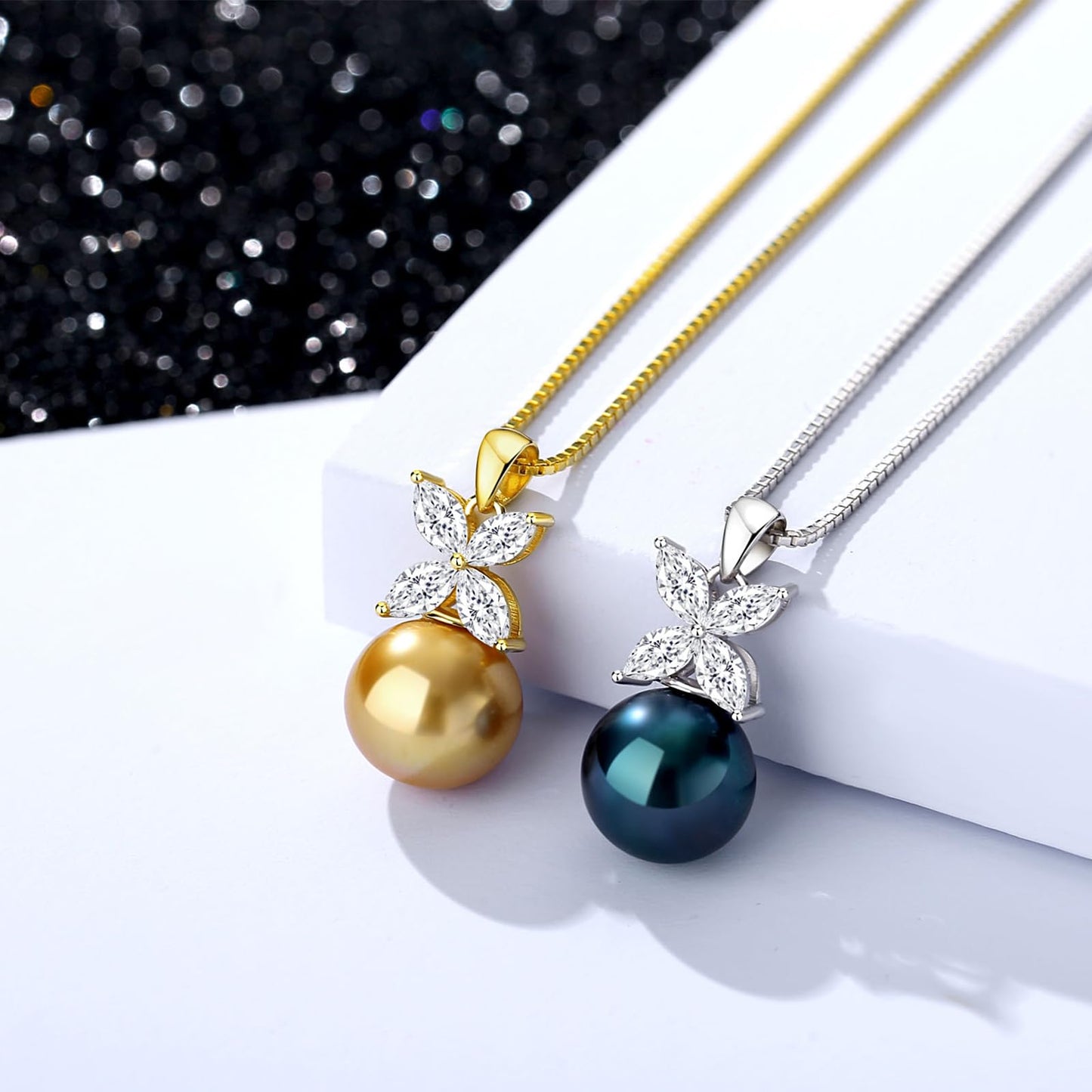 YAMI Tahitian Black Pearl Pendant Necklace, 12-13mm Cultured Round Pearls, 925 Sterling Silver with 18+2IN Adjustable Chain, Elegant Mother's Day Jewelry Gift for Women, 4 Leaf Style