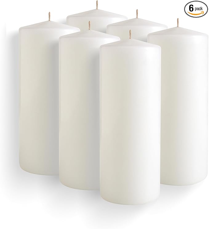 Simply Soson 2.5x6 inch White Pillar Candles, White Candles, Set of 6 White Pillar Candles Bulk 2.5x6, Emergency Candles, Tall Candles, Wax Candle, Unscented Candles, Candle Pack Cone Tip White Pillar