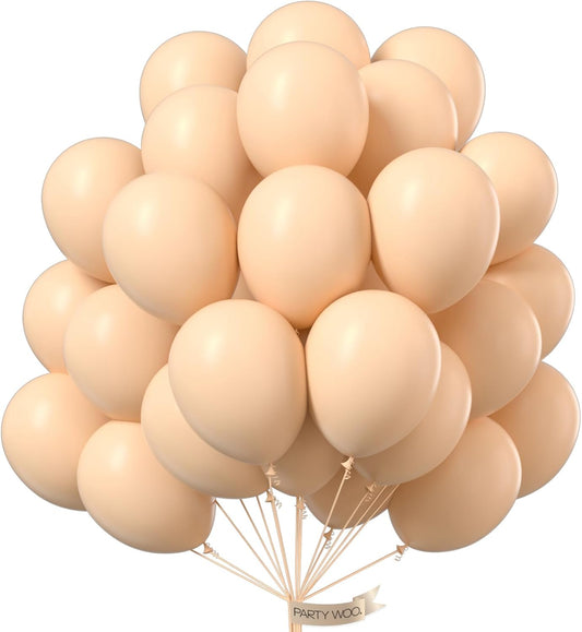 PartyWoo 12-Inch Nude Balloons - 100pcs Apricot Latex for Graduation, Wedding & Baby Showers