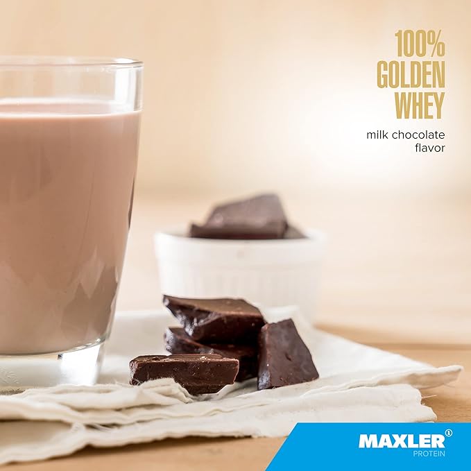 Maxler 100% Golden Whey Protein - 22g Protein per Serving - Premium Whey Protein Powder for Pre Post Workout - Fast-Absorbing Whey Concentrate Isolate & Hydrolysate Blend - Milk Chocolate Protein 2 lb