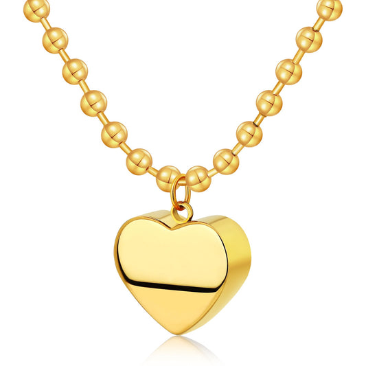 BONJOULRY 18K Gold-plated Heart Necklace, Chunky Gold Heart Necklace for Women Puffy Heart Pendant Necklace Ball Beaded Chain Chunky Jewelry for Women
