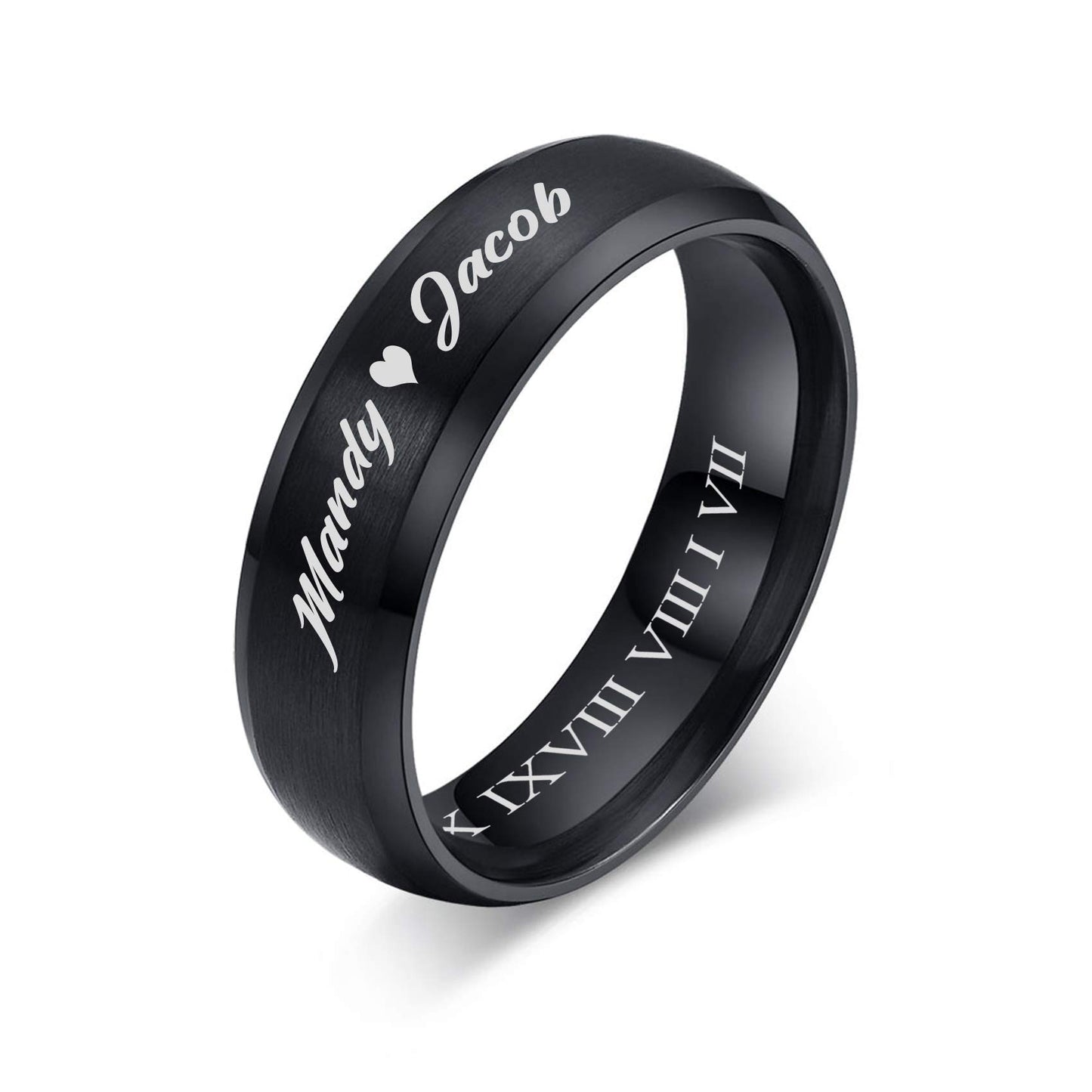 VNOX Customize Jewelry-6MM Black Stainless Steel Beveled Edge Matte Brushed Finish Rings for Men Women,Size 7